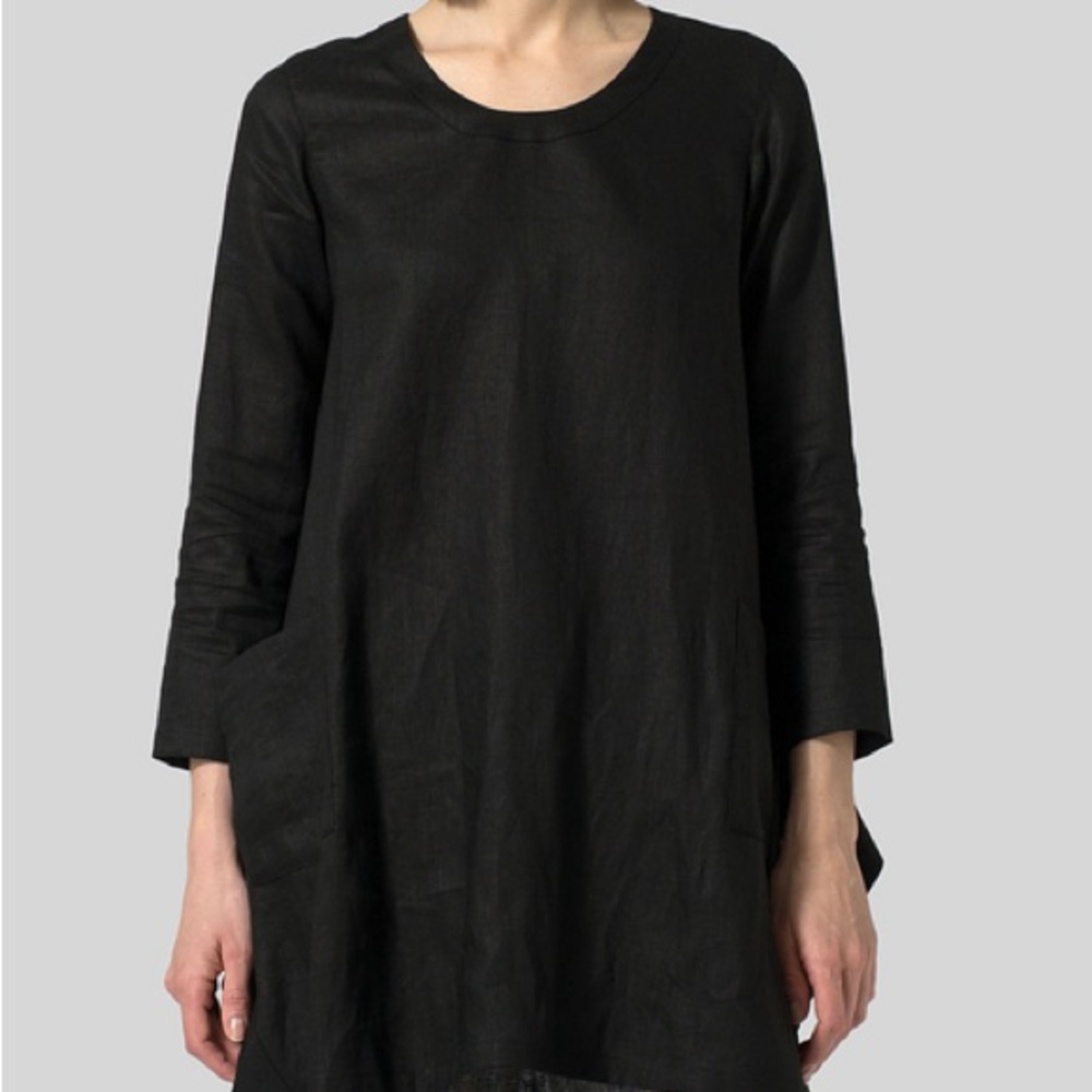 VIVID 100% Linen Long sleeve top tunic lagenlook black medium boho classic - Picture 2 of 11
